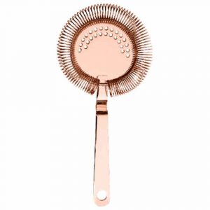 Sleek copper Hawthorn strainer for stylish bartending, durable and efficient design for cocktails and drinks mixing.