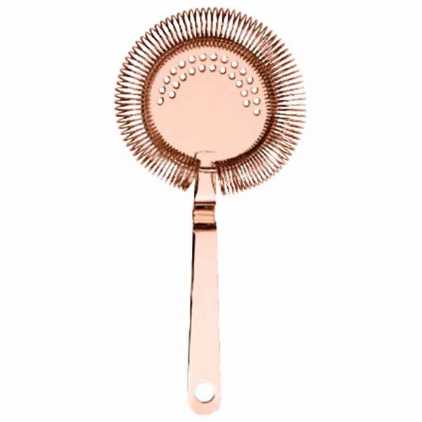 Sleek copper Hawthorn strainer for stylish bartending, durable and efficient design for cocktails and drinks mixing.