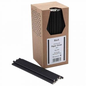 Premium Black Eco Paper Straw 6x2000mm (Pack of 250) - Eco-Friendly Biodegradable Straws for Parties and Events - Item No. 01749-BLK