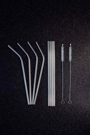 Shiny silver steel straws, eco-friendly and durable, perfect for sipping in style. Say no to single-use plastic with these reusable straws!