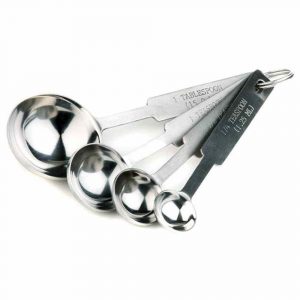 Premium set of stainless steel measuring spoons for precise kitchen measurements - 1.25ml, 2.5ml, 5ml, and 15ml. Ideal for cooking and baking.