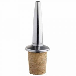 Small spare pourer for dash bottles, crafted from cork and stainless steel - essential bar accessory for easy pouring.